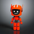 Cute Orange Robot Toy Figure With Smiling Black Face Red Antennas And Shiny Surface