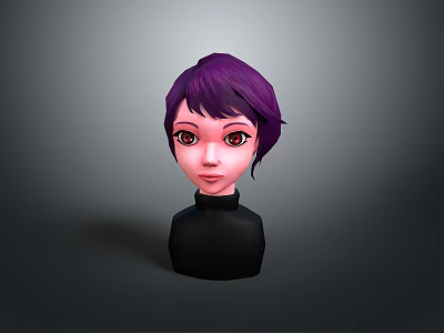 Game Movie Character with Purple Short Hair and Reddish Brown Eyes Black Turtleneck Head Model 3d model