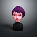 Game Movie Character with Purple Short Hair and Reddish Brown Eyes Black Turtleneck Head Model
