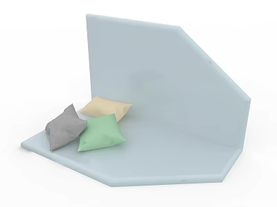 Light Blue Polygonal Lounge Chair With Three Gray Beige Light Green Cushions 3d model