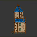 Miniature Houses In Various Styles With Blue Roofs Orange Exteriors Cottages Towers And Reflections
