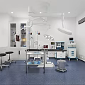 Hospital Ward Interior With Medical Beds Blue Curtains White Walls And Equipment