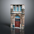 Classical Style Entrance Door With Red Wooden Panel And Stone Carved Decorations