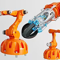 Smart Machines with Multiple Orange Robotic Arms and Transparent Components 3d model