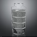 Silver Patterned Tiered Storage Container With Stackable Layers And Handle 3d model