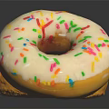 Delicious Donuts Topped With White Frosting And Colorful Sprinkles On Reflective Black Surface