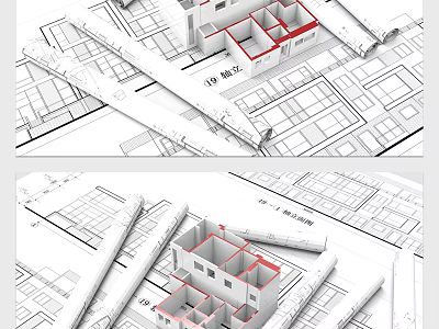 Detailed Architectural Blueprints With 3D Floor Plan Model And Layout Design 3d model