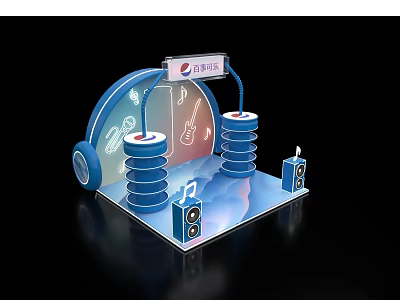 Migu Music Themed Display Setup With Headphones Guitar And Music Notes 3d model