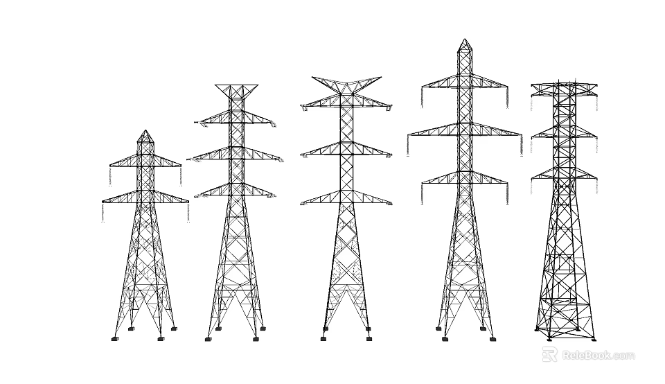 Industrial Equipment Electricity Pylons With Various Structural Designs For Power Transmission 3d model 