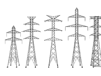 Industrial Equipment Electricity Pylons With Various Structural Designs For Power Transmission 3d model