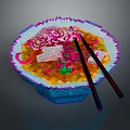 Pixel Art Ramen Bowl With Pink Ingredients Tofu Vegetables And Chopsticks