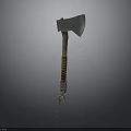 Traditional Axe Weapon With Metal Head Brown Wooden Handle And Brass Loop