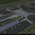 Airport Birds Eye View Planning With Modern Terminal Runways Aprons And Green Spaces