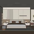 Modern Bedroom Interior Design With Bed Headboard Nightstands Table Lamps Chair Plant And Wooden Floor