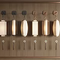 Six Chinese Style Decorative Wall Sconces on Wooden Background with Various Shapes