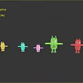 Colorful Cartoon Animal Character Toys Standing In Row On Grey Background