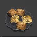 Freshly Baked Scones On Black Plate With Nuts And Dried Fruits On Dark Background