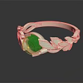 Elegant Green Gemstone Ring With Silver Leaf Design And Intricate Setting
