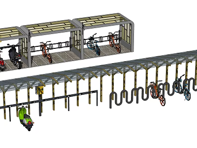 Bicycle Shelter For Outdoor Bike Parking With Metal Frame And Transparent Roof 3d model