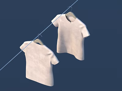Two White Casual T shirts Hanging On Clothesline Simple Style Design 3d model