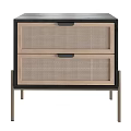 Modern Bedside Table With Two Rattan Panel Drawers And Metal Legs 3d model