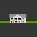 Residential House With Gray Roof White Walls Wooden Porch Railings Stairs And Lush Green Lawn