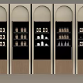 Modern Minimalist Decorative Cabinets With Light Wood Arched Doors And Layered Shelves
