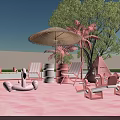 Fun Pink Sea Breeze Music Concert Scene With Pink Backdrop Chairs Lifebuoys And Palm Trees