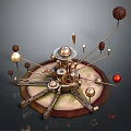 Artistic Vintage Decorative Ornament Set Featuring Metallic Spheres Gear Structure And Copper Gold Accents