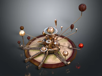 Artistic Vintage Decorative Ornament Set Featuring Metallic Spheres Gear Structure And Copper Gold Accents 3d model