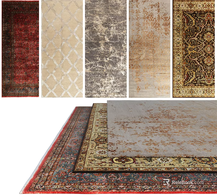 Stylish Square Rugs With Various Patterns And Colors For Home Interior Decor 3d model