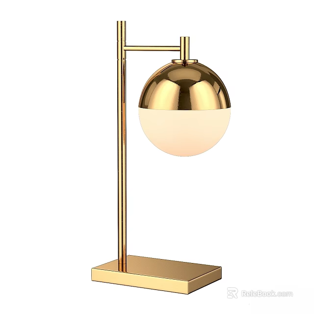Golden Modern Table Lamp With Spherical Shade White Lower Part And Square Base 3d model