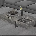 Modern Marble Patterned Coffee Table with Tray Tea Set Books Vase and Geometric Decor 3d model