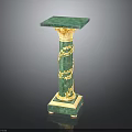Elegant Green Decorative Furniture Pedestal With Golden Leaf Ornaments Square Top And Base