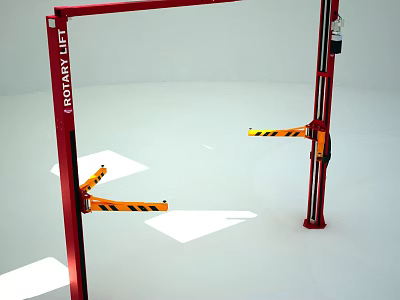Red Industrial Gantry Lift With ROTARY LIFT Label And Yellow Black Striped Arms 3d model