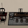 Traditional Tea Table And Chairs Set With Tea Sets On Woven Rug And Decorative Items