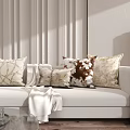 Stylish Patterned Pillows On White Sofa With Beige Brown Textures And Throw Blanket In Interior