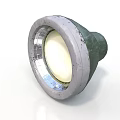 Round Green Gray Metal Illuminated Light Fixture With Reflective Inner Surface