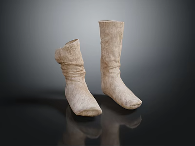 Beige Leather Boots With Wrinkled Design Standing And Tilted On Dark Background With Reflection 3d model