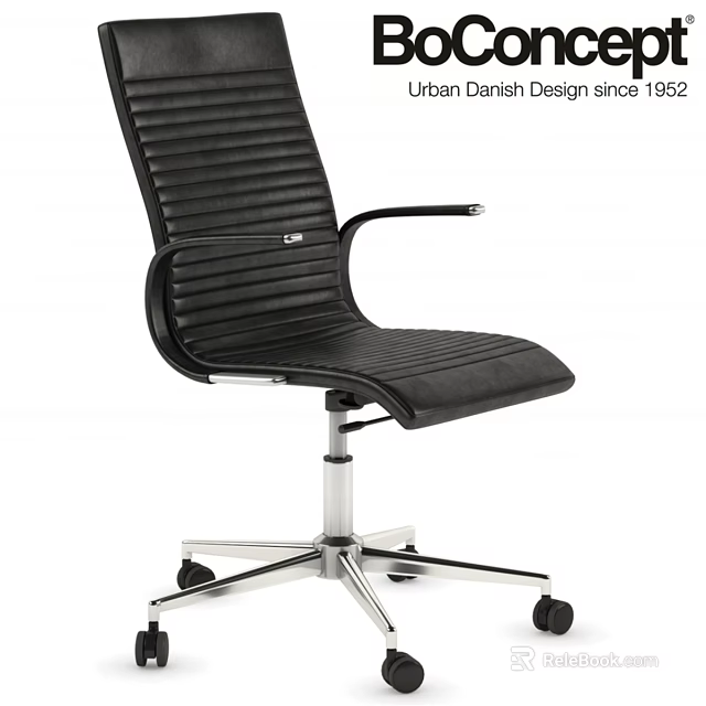Urban Design Office Desk And Chair Set With Black Leather Seat Metal Base Wheels 3d model 