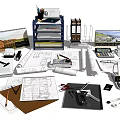 Essential Office Design Supplies With Blueprints Calculators Drawing Tools And Files 3d model