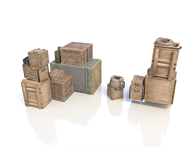 Daily Necessities Storage With Stacked Wooden Boxes Of Various Sizes And Shapes 3d model