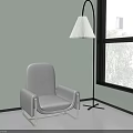 Gray Single Sofa With Metal Frame Floor Lamp White Shade Near Large Window Green Wall 3d model