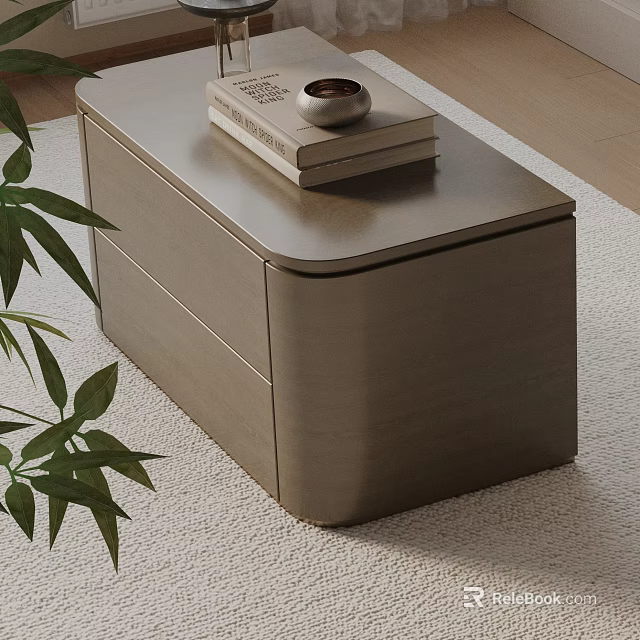 Modern Wooden Nightstand With Books And Small Bowl On Top And Green Plant Beside 3d model 
