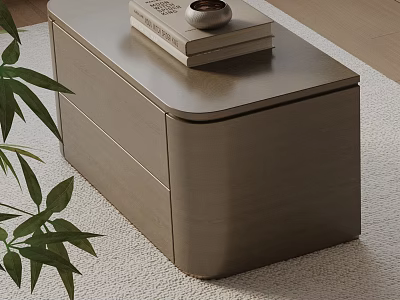 Modern Wooden Nightstand With Books And Small Bowl On Top And Green Plant Beside 3d model