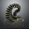 Silver Metallic Octopus Tentacle Model With Ringed Texture On Dark Background 3d model