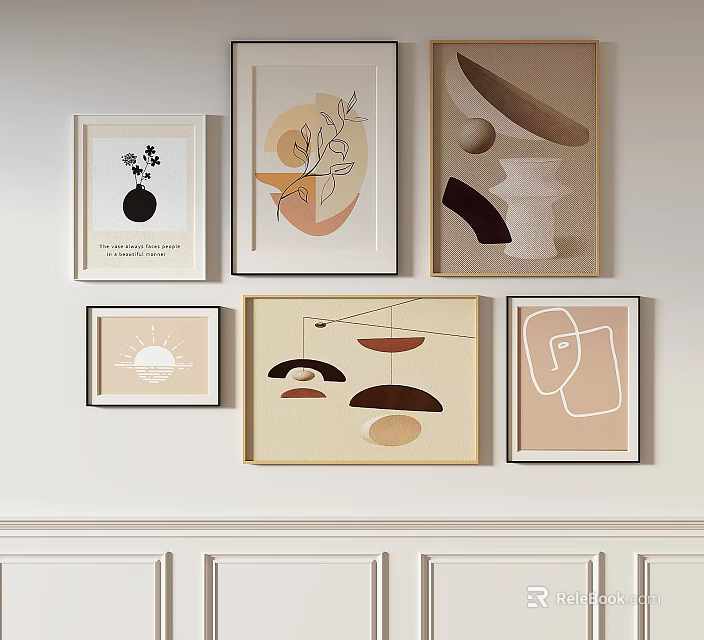 Modern Abstract Wall Art Decor With Geometric Shapes And Natural Elements 3d model