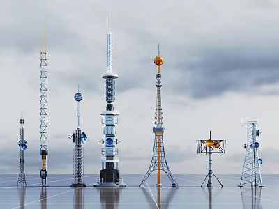 Diverse Telecommunication Towers With Various Antennas Heights And Metal Structures 3d model