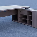 Modern Office Desk With Wooden Top Black Support Base And Drawer Storage
