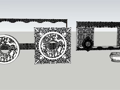Traditional Chinese Decorative Frames Featuring Carved Circular Square Patterns And Ceramic Vessel 3d model